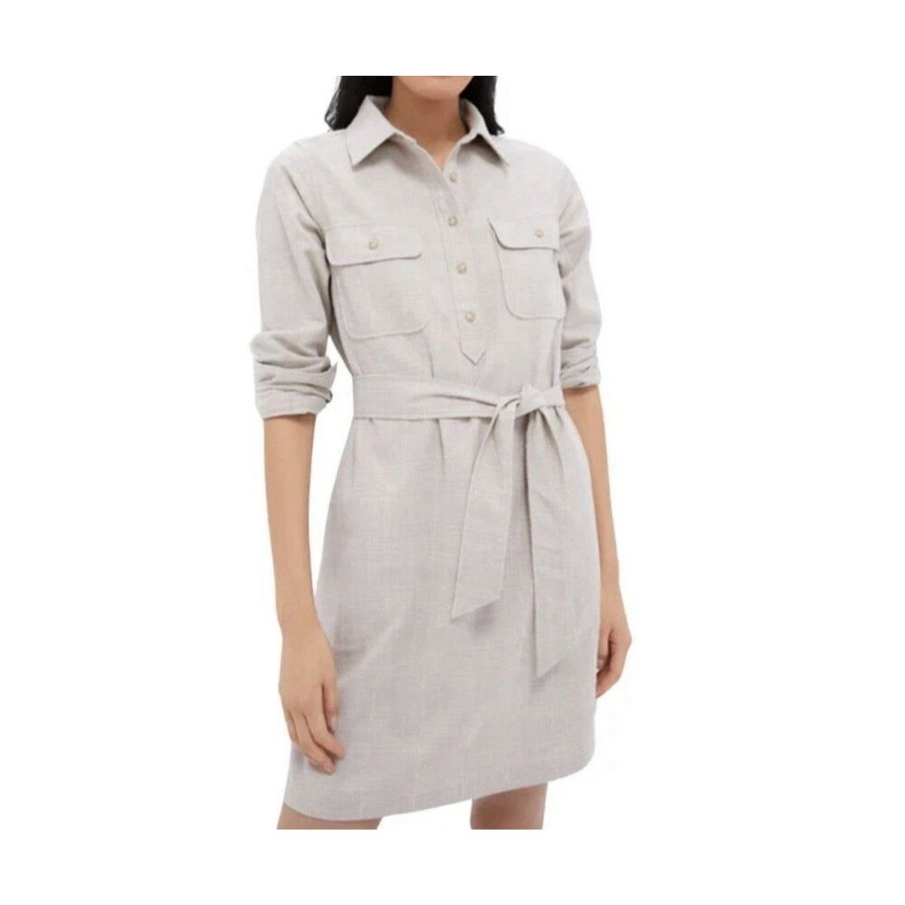 NWT Tuckernuck Tan Plaid Shirt Dress Womens Sz XL 100% Cotton Belted Pockets
